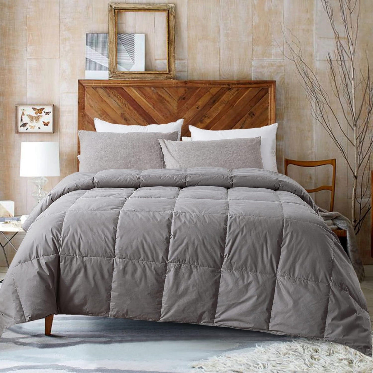 White Cal-King Size Feather & Down Cotton Comforter with 4 Corner Tabs J50794