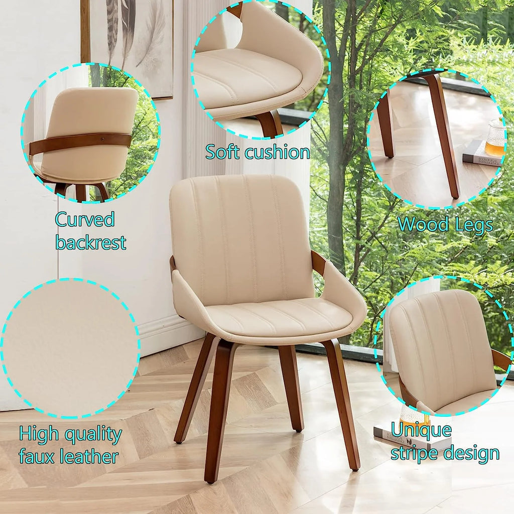 Beige Faux Leather Upholstered Dining Chairs Set of 2 with Natural Wood Legs V960609