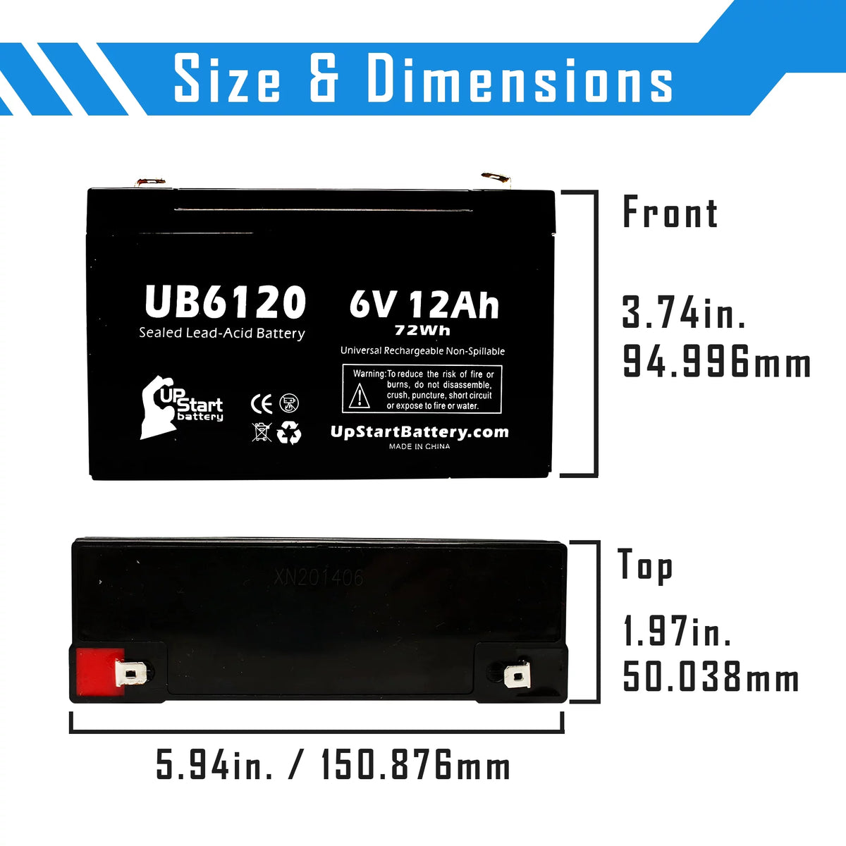 2x Pack 6V 12Ah Sealed Lead Acid Battery with F1 to F2 Terminal Adapters L4962
