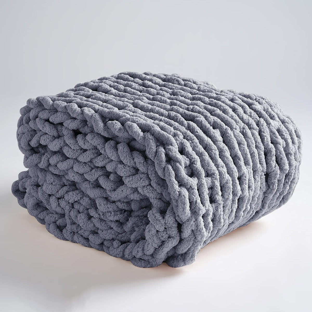Chunky Knit Chenille Throw Blanket Gray 40x40 Y782265