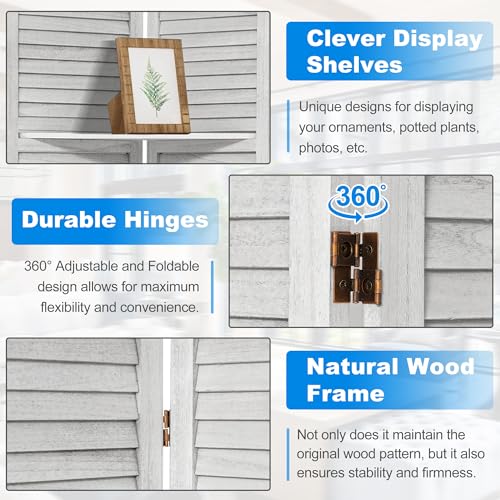 White 6 Panel Wood Pegboard Room Divider H41278