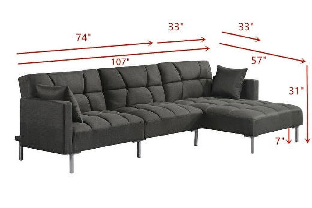 Adjustable Fabric Sectional Sofa with 2 Pillows Dark Gray K8015