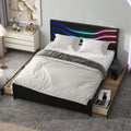 Queen Size Platform Bed with LED Light and 4 Storage Drawers O782523