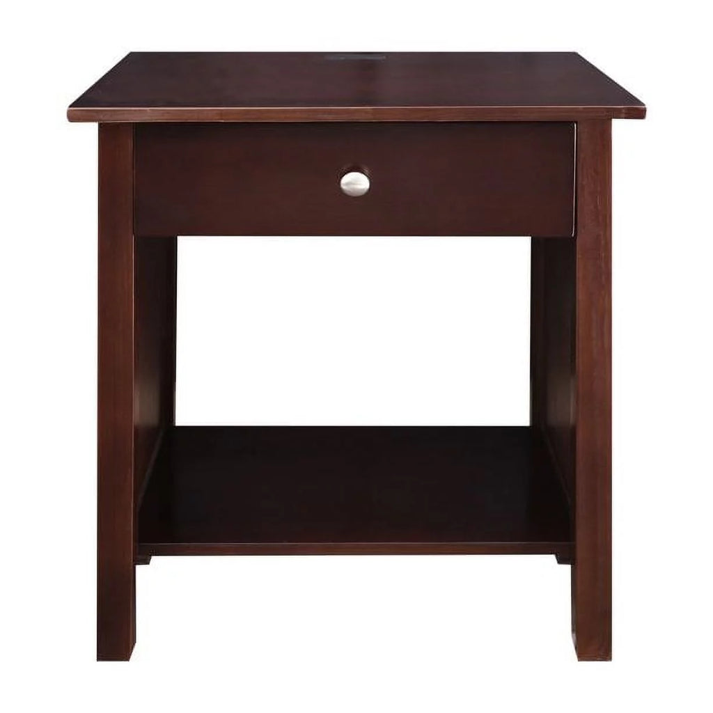 Espresso Wooden Nightstand with USB Ports and One Drawer P35859