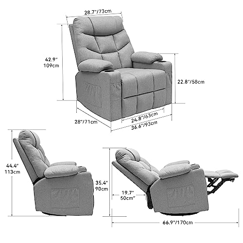 Oversized Swivel Rocker Recliner Chair with Massage & Heat, Gray Y548