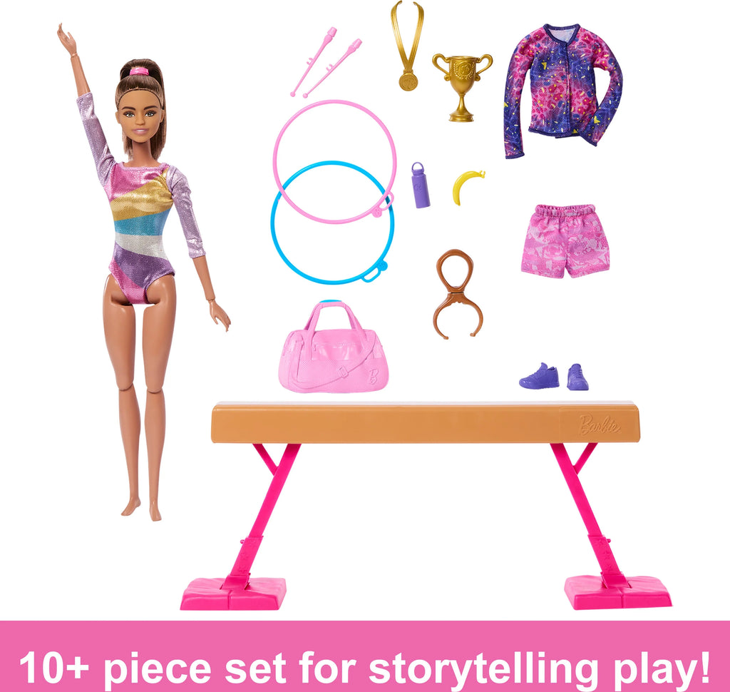 Brunette Fashion Doll Gymnastics Playset with Balance Beam and 10+ Accessories Q646