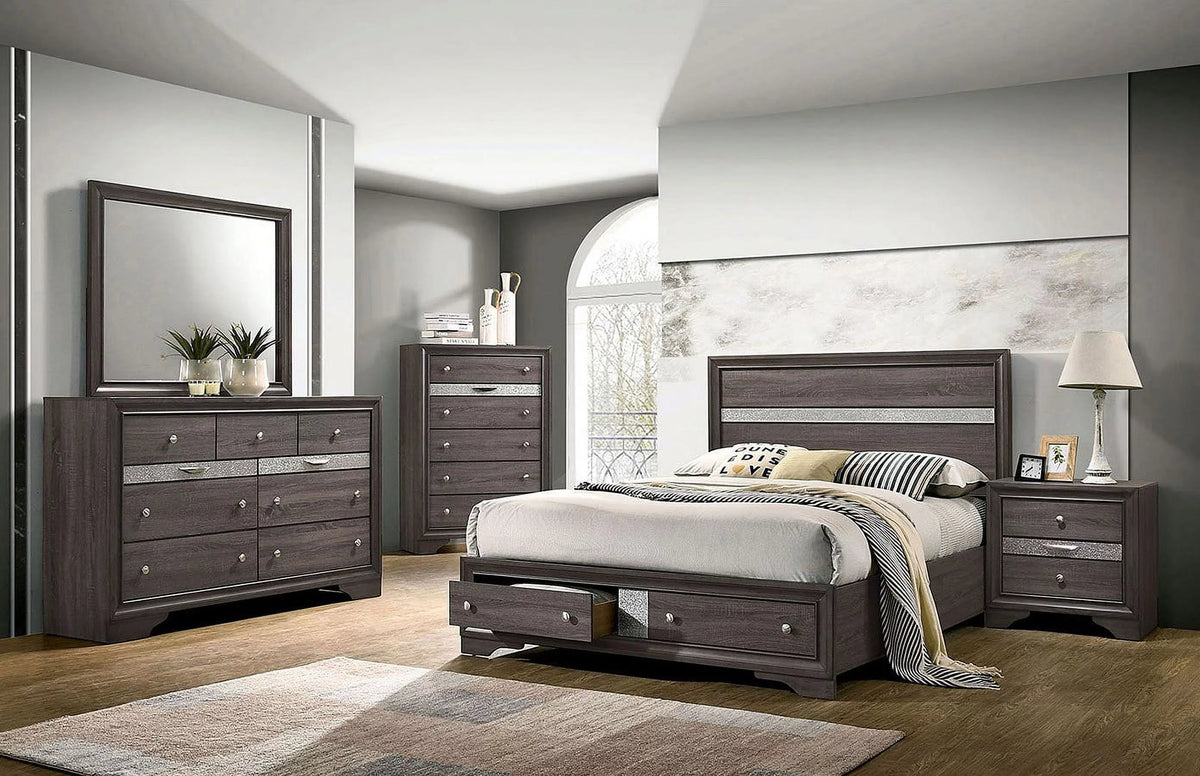 Gray Queen Size Solid Wood Bedroom Furniture 4pc Set P2226