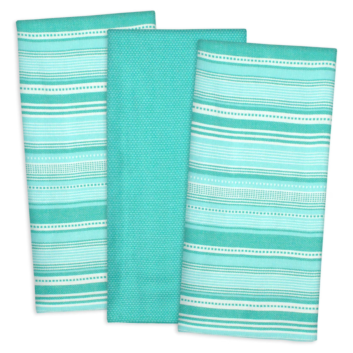Set of 3 Aqua Blue and White Rectangular Dishtowels 18” x 28” L450520