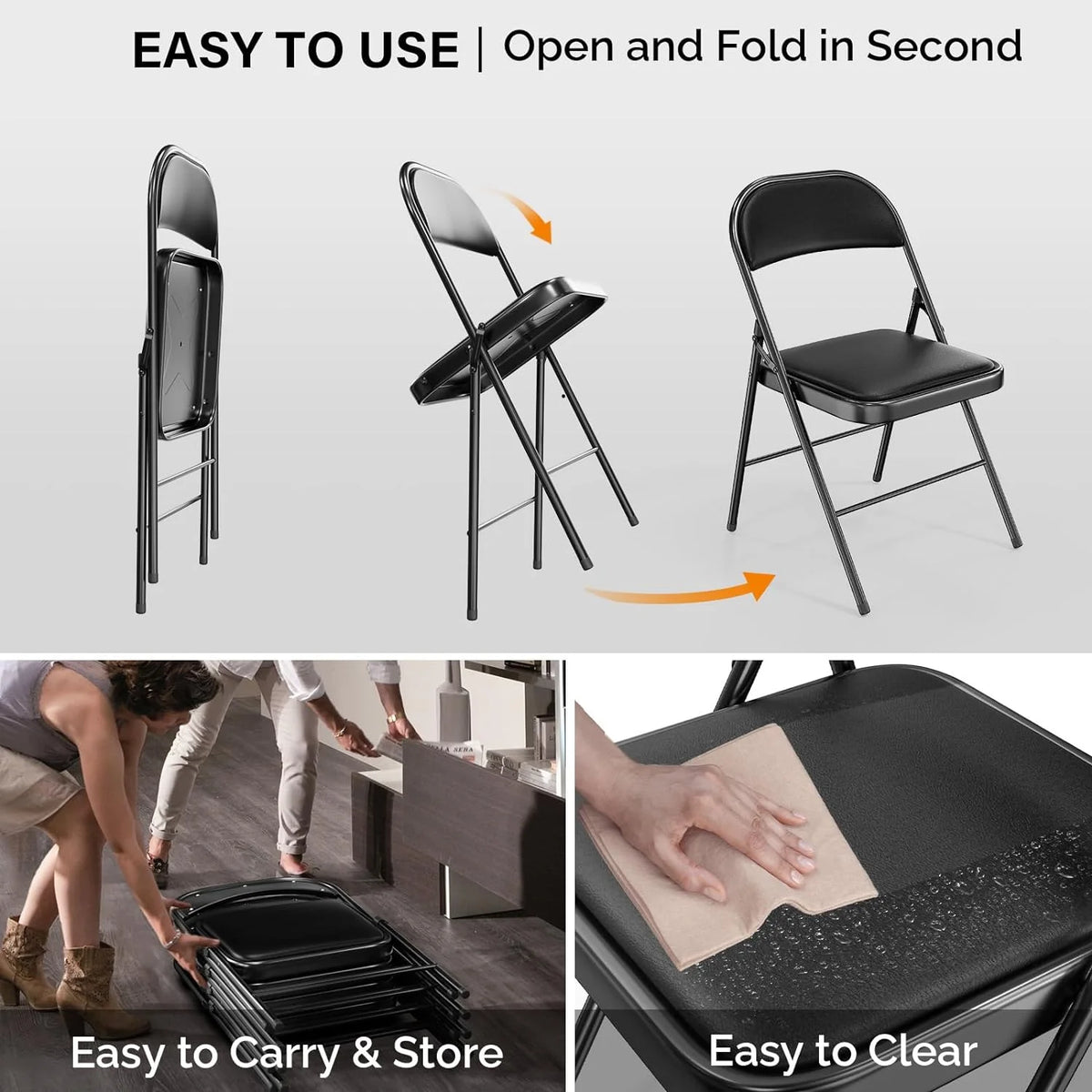 Black Set of 10 Folding Chairs Q320446
