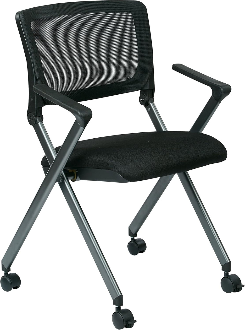 Black Mesh Back Folding Nesting Chair with Padded Fabric Seat and Casters, 2-Pack S47464