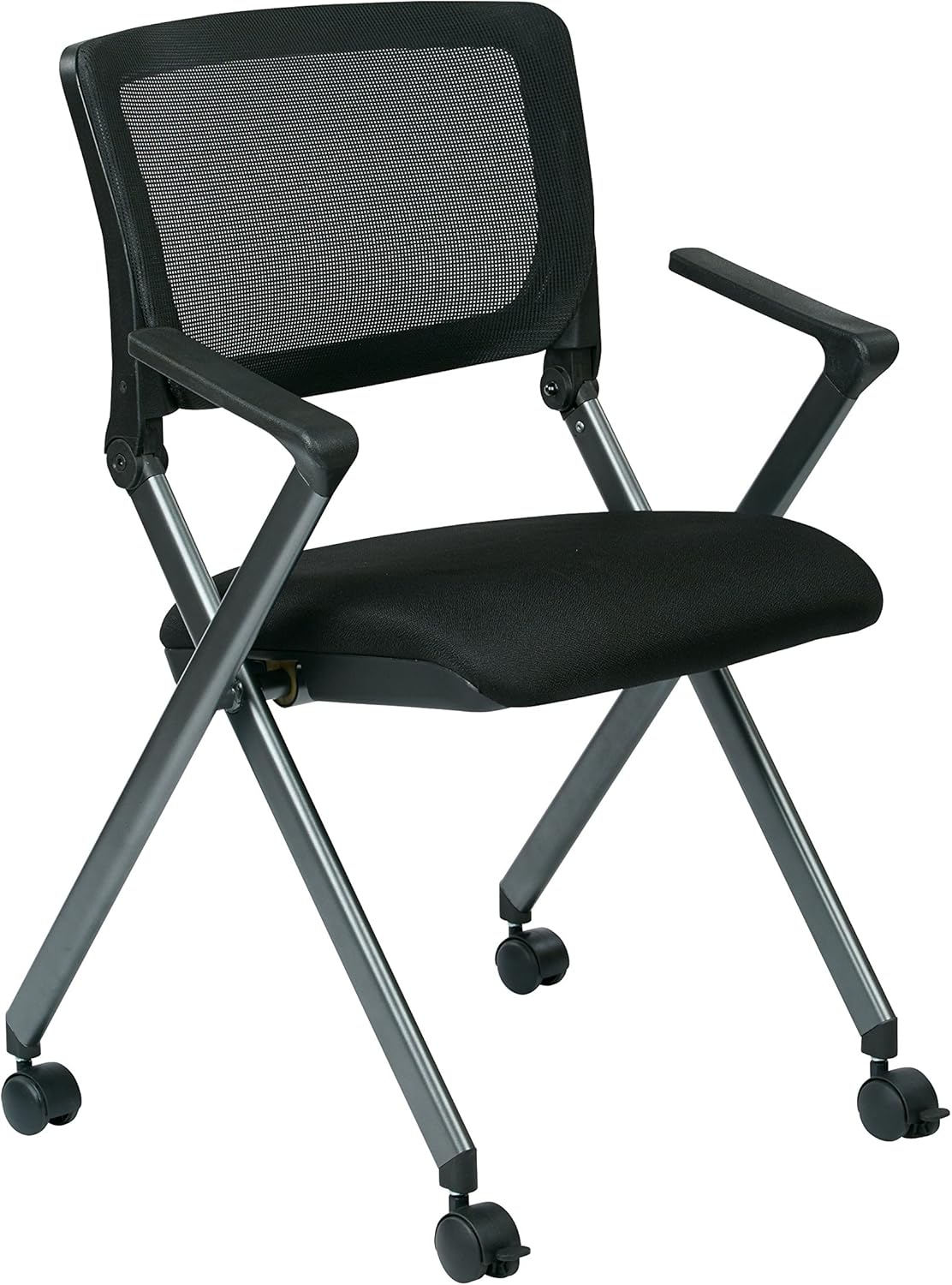 Black Mesh Back Folding Nesting Chair with Padded Fabric Seat and Casters, 2-Pack S47464