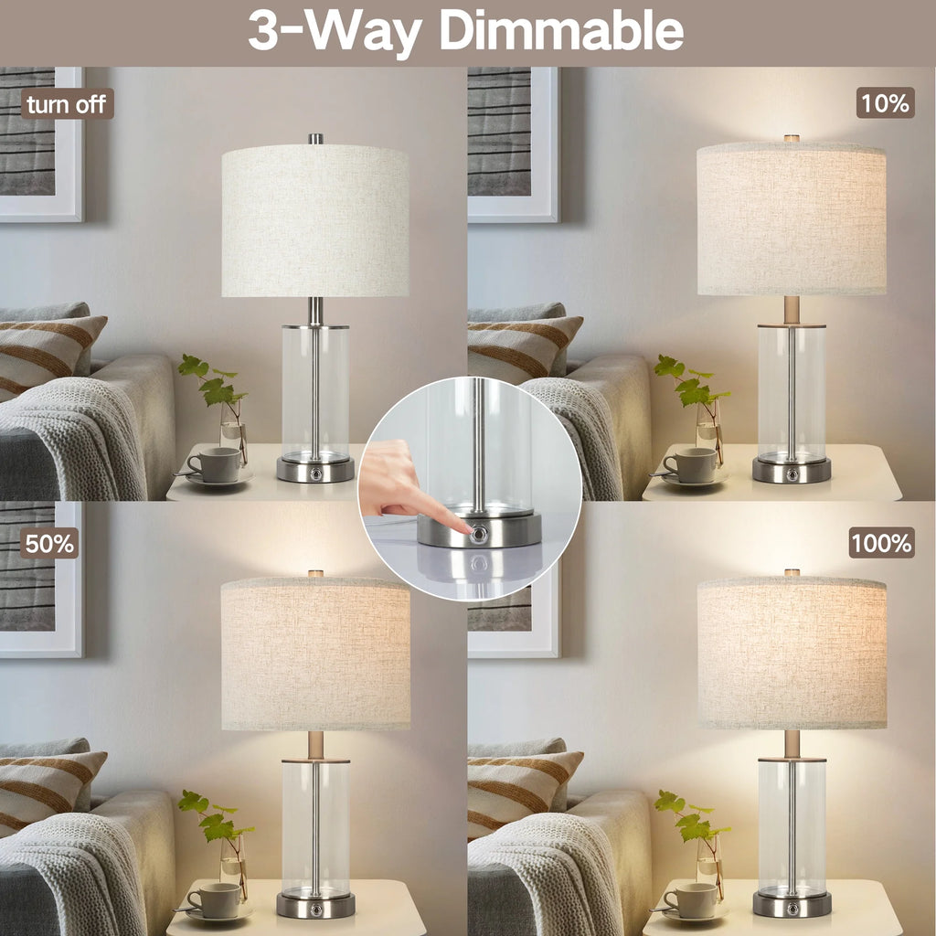 21.5" Modern Table Lamps Set of 2, 3 Way Dimmable Touch Lamps with USB C+A W92777
