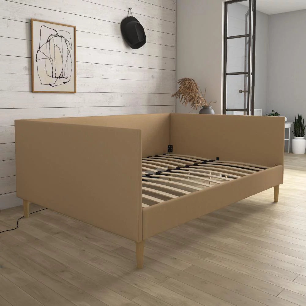 Gray Linen Queen Upholstered Daybed Frame P46449