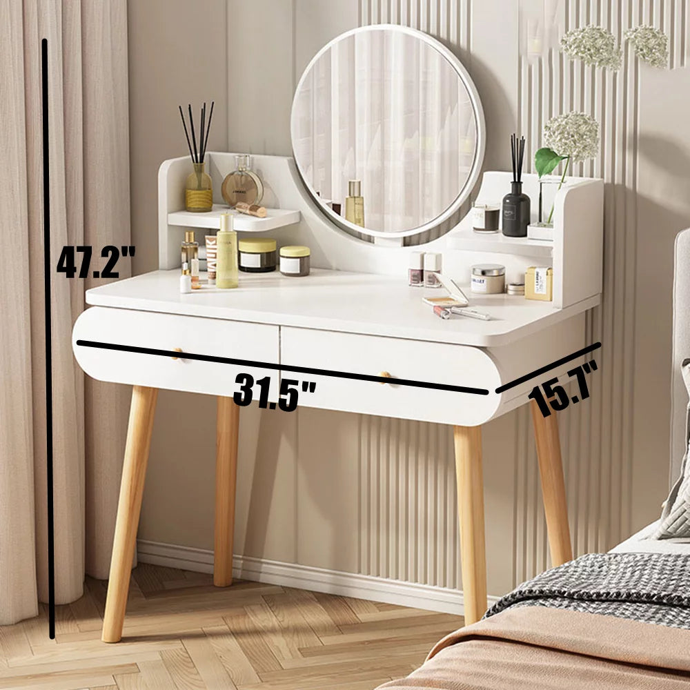 White Vanity Table Set with Mirror and 2 Drawers D54171