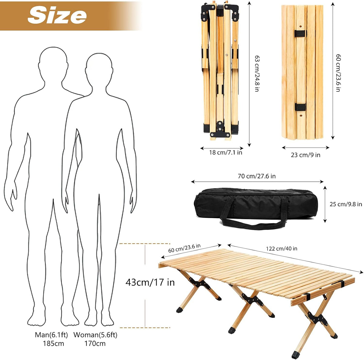 Portable Folding Wooden Camping Table with Carry Bag N231