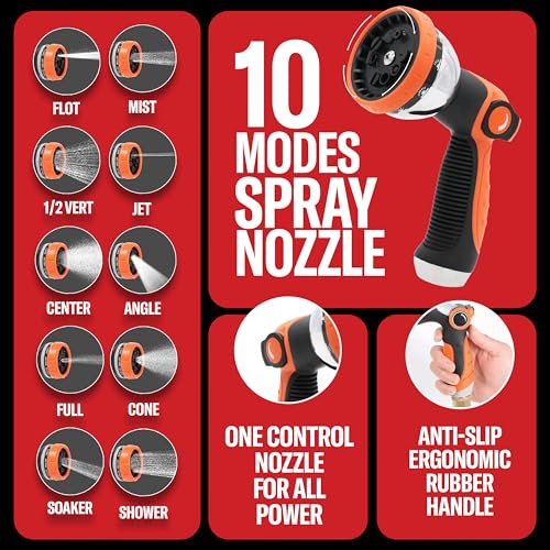 100 ft Stainless Steel Garden Hose Set with Spray Nozzle & Hook T8238