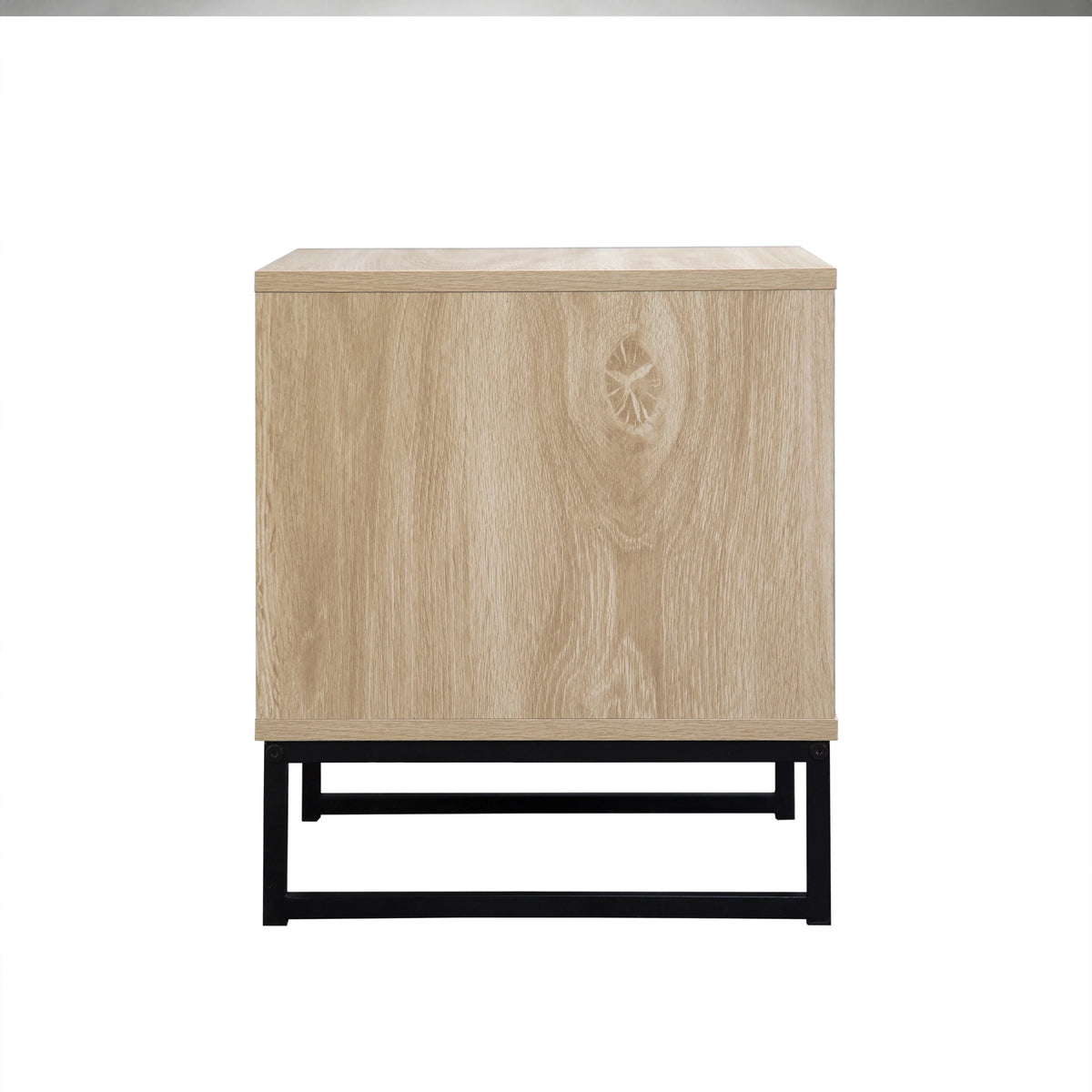 Coastal Modern Side Table with Drawer Natural Wood Top Black Metal Legs X304