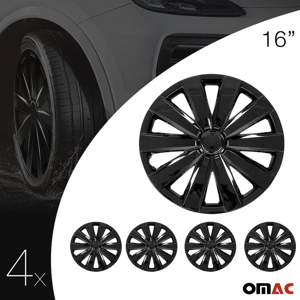 16 Wheel Covers Hubcaps 4Pcs Black D457879