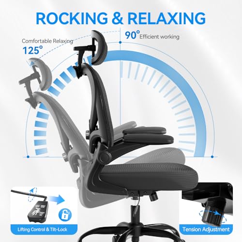 Black Ergonomic Mesh Office Chair with Headrest and Lumbar Support E927598