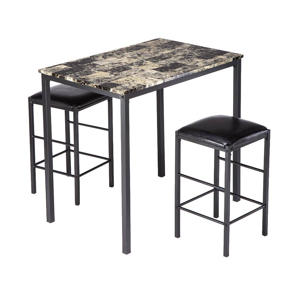 3-Piece Marble Top Black Dining Set W440
