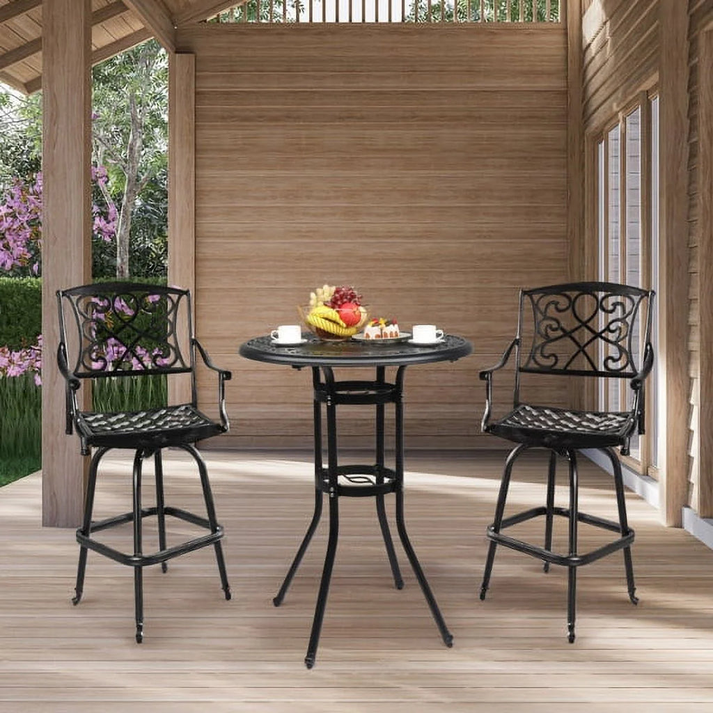 Black Cast Aluminum Outdoor Bar Table with Umbrella Hole V22958