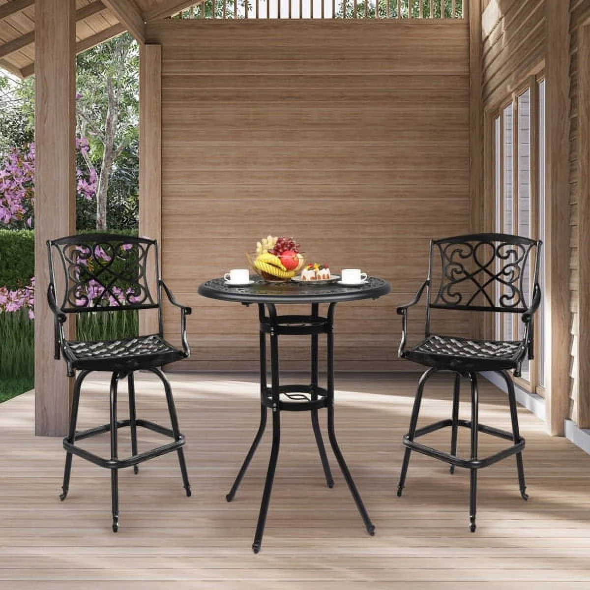 Black Cast Aluminum Outdoor Bar Table with Umbrella Hole V22958