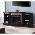 Black Faux Stone Electric Fireplace with Bookcases N72108