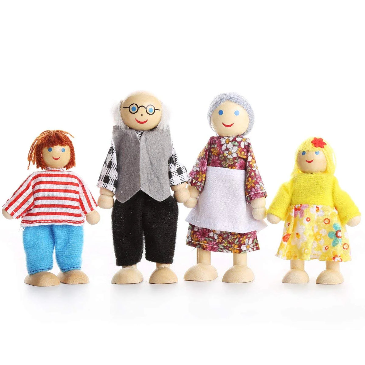 Wooden Dolls Playset Set of 7 People with Dog G1637