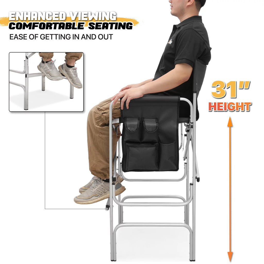 Folding Camping Director Chair with Side Table & Storage Pocket, Black X18067