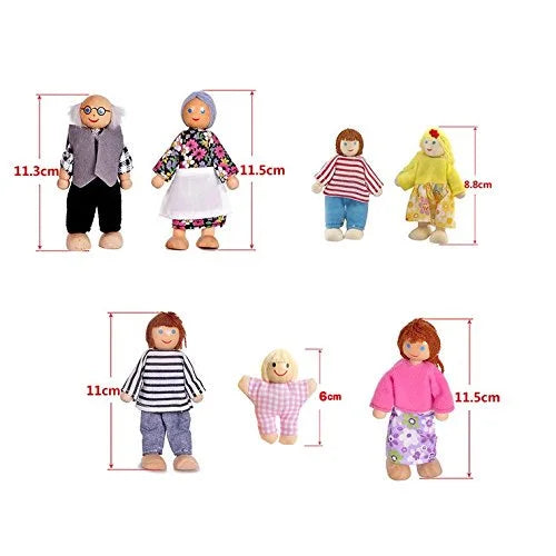 Wooden Dolls Playset Set of 7 People with Dog G1637