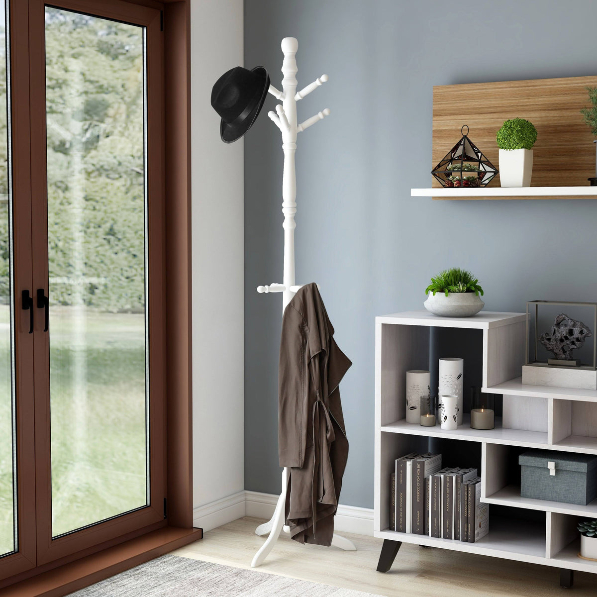 White Solid Wood Coat Rack P55841