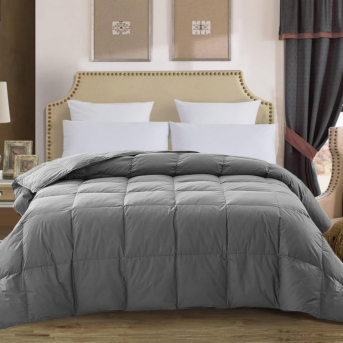 White Cal-King Size Feather & Down Cotton Comforter with 4 Corner Tabs J50794