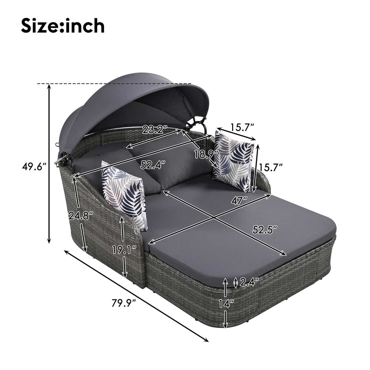 PE Rattan Double Lounge Daybed with Canopy and Cushions V2088
