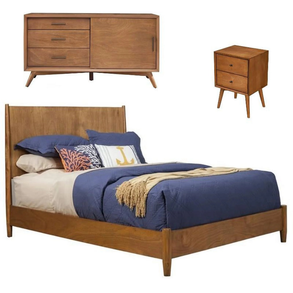 3 Piece Small TV Console Full Size Panel Bed & Nightstand I9652