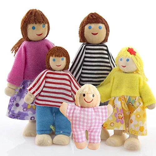 Wooden Dolls Playset Set of 7 People with Dog G1637