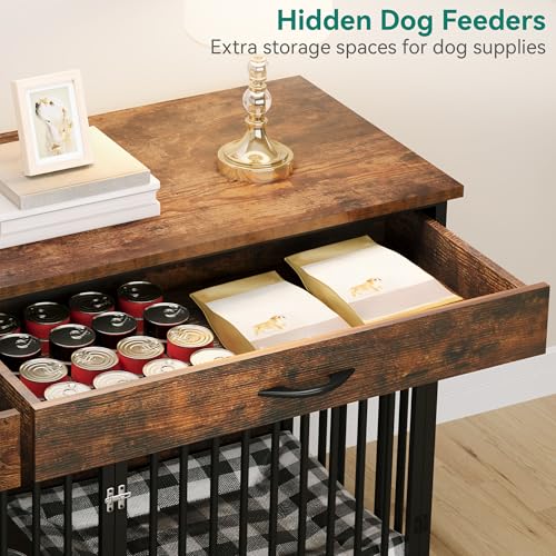 Brown Wooden Double Dog Crate TV Stand with Storage R956941