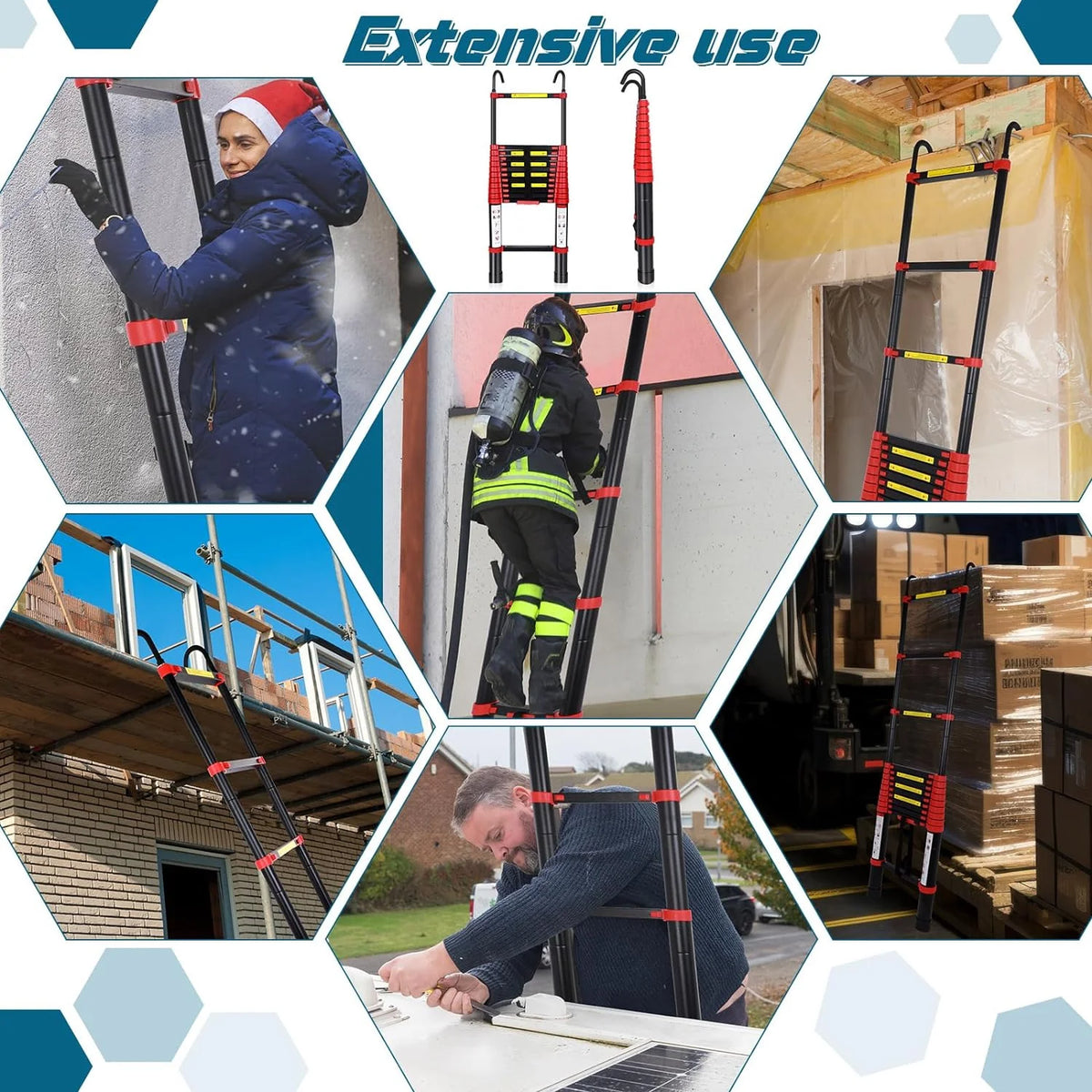 Telescoping Aluminum Folding Ladder with Hook, 330lbs Load Capacity B84770