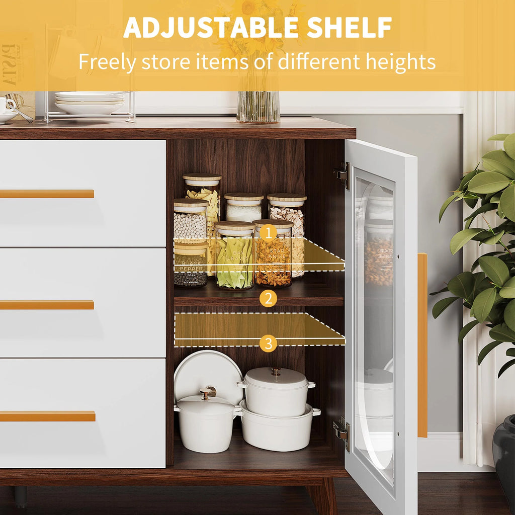Brown 3 Drawer 2 Glass Door Sideboard Storage Cabinet H85928