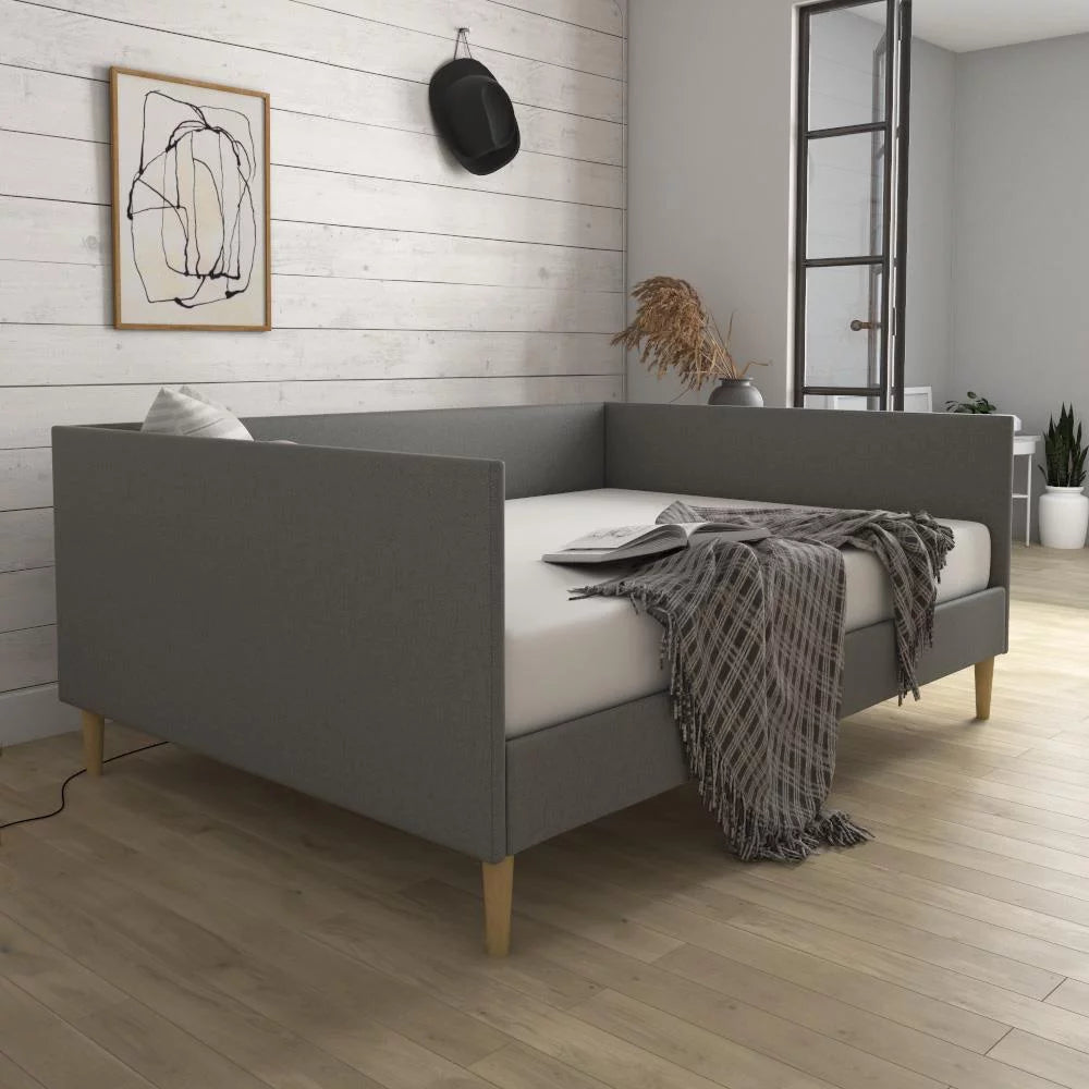 Gray Linen Queen Upholstered Daybed Frame P46449