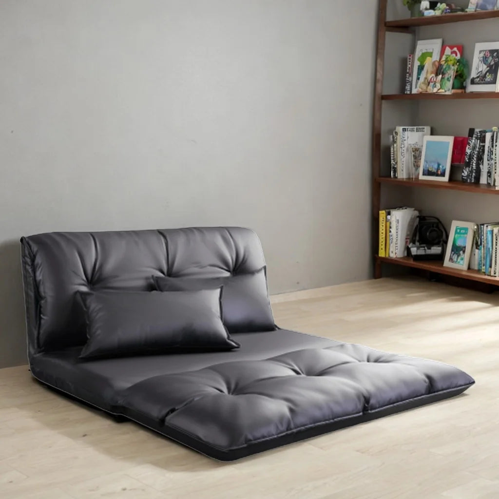 Black Adjustable Folding Futon Sofa with Two Pillows E476493