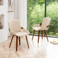 Beige Faux Leather Upholstered Dining Chairs Set of 2 with Natural Wood Legs V960609