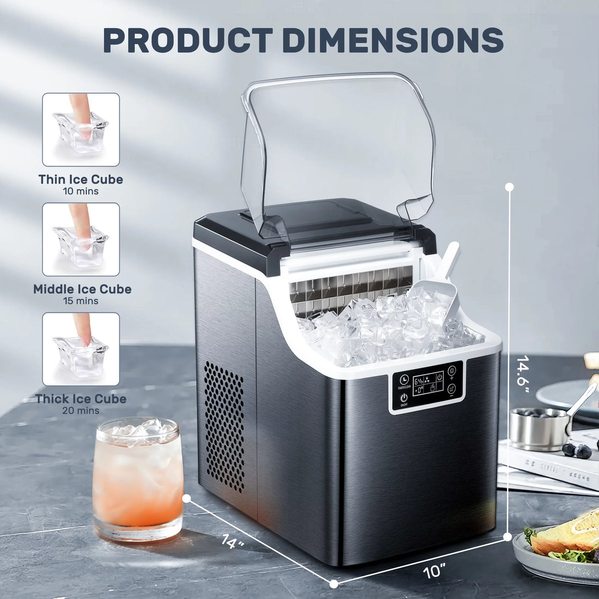 44Lbs/24H Self-Cleaning Countertop Ice Maker with Ice Scoop & Basket L3365