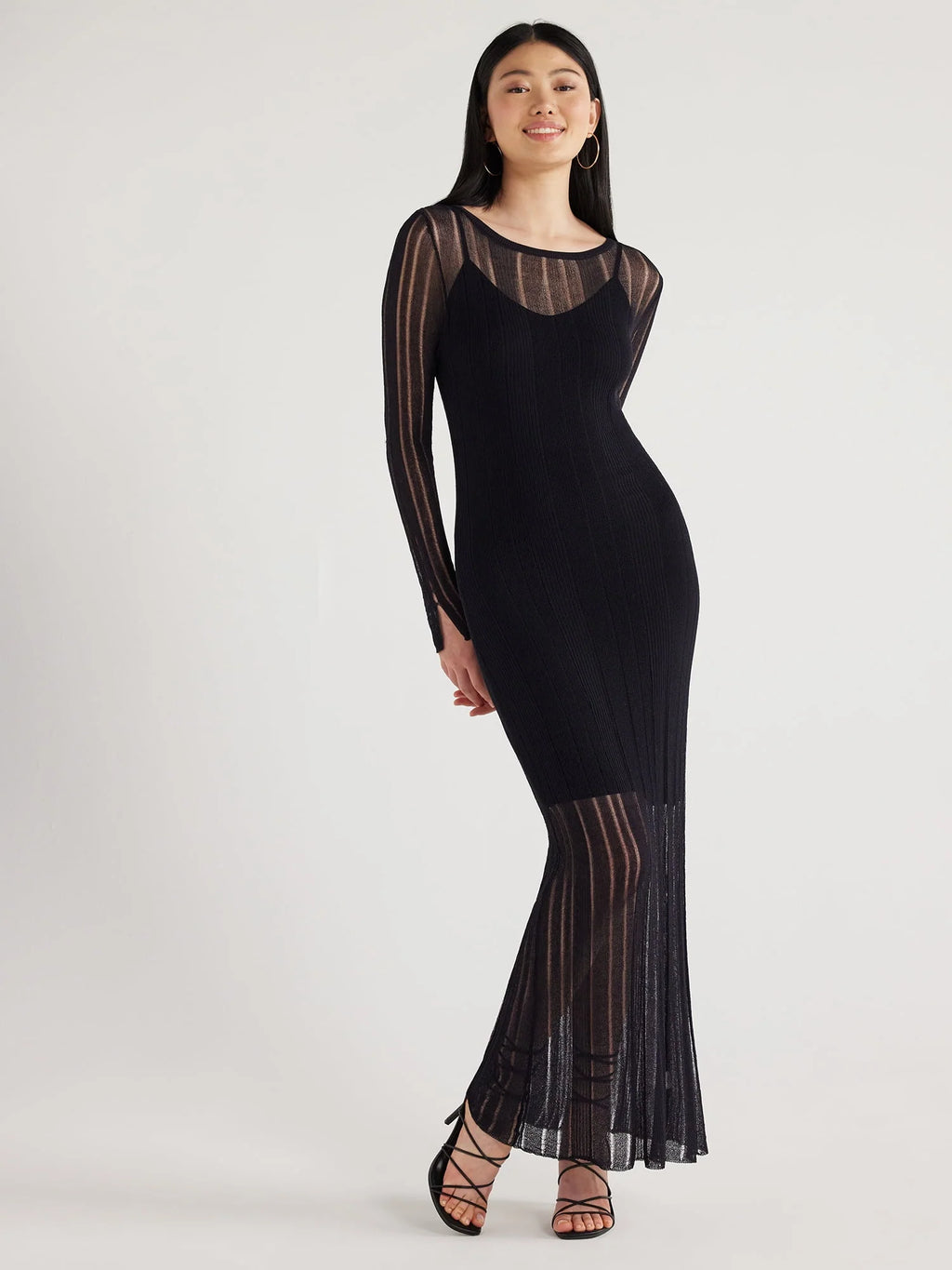 Women's Sheer Maxi Sweater Dress with Lining L83381