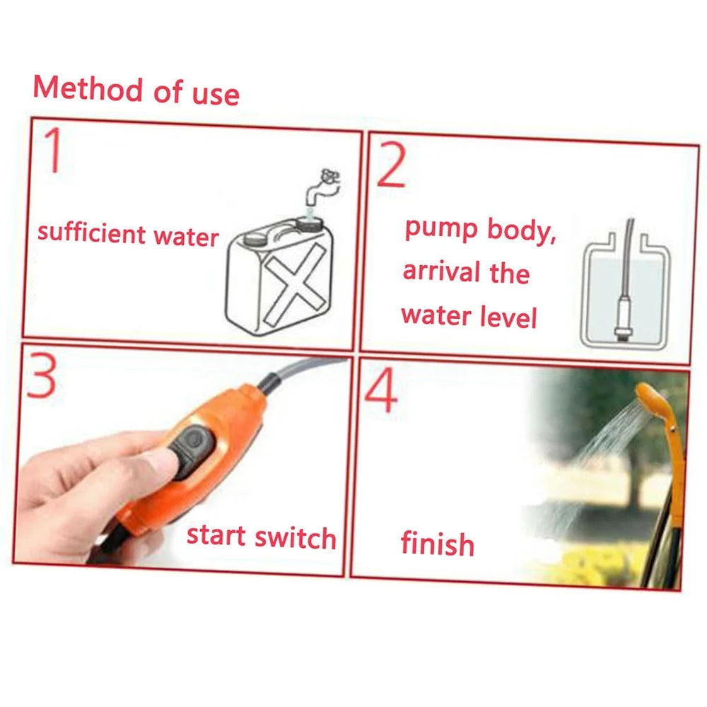 Portable Shower Kit with Pump, 6 Meter Cable, Max 2.5L Per Minute Q82442
