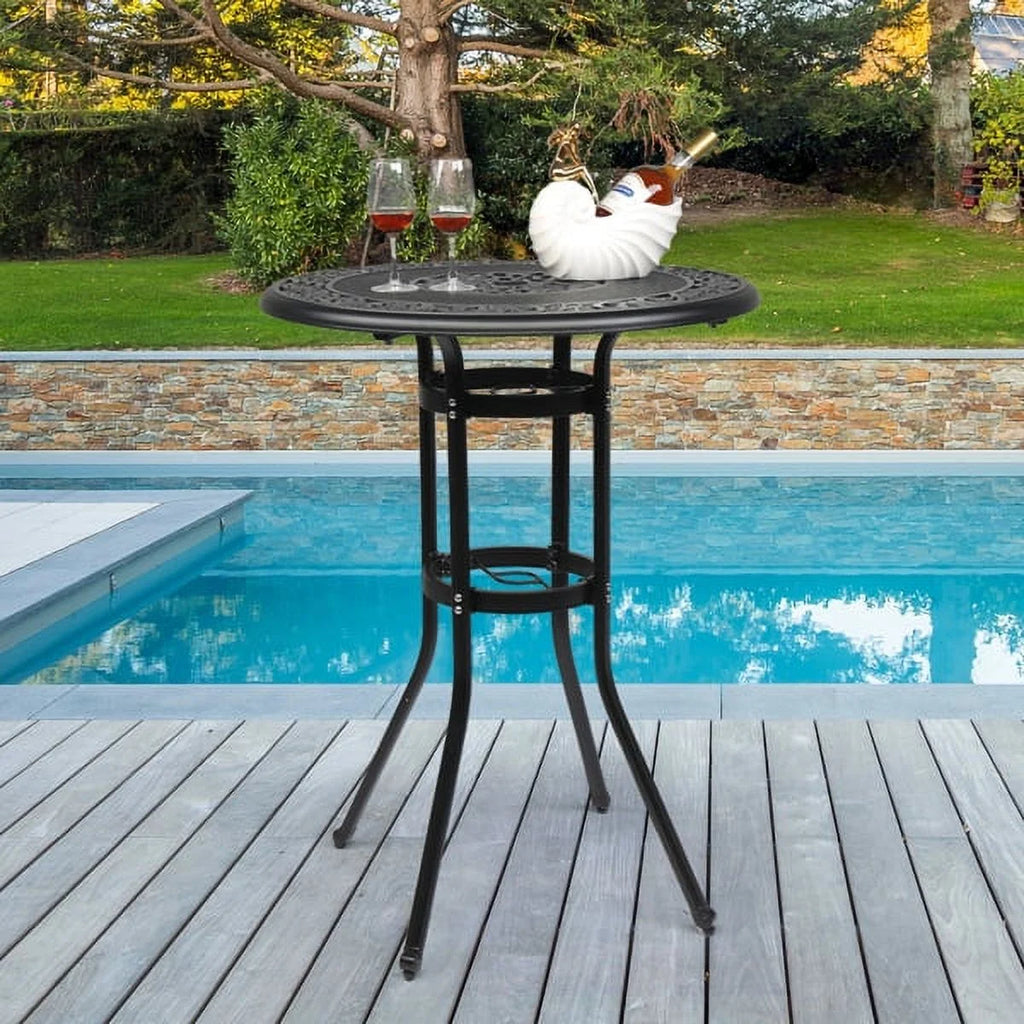 Black Cast Aluminum Outdoor Bar Table with Umbrella Hole V22958