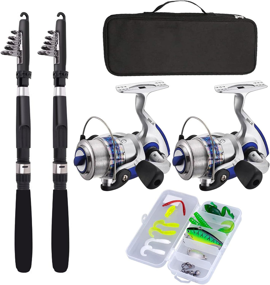 2.1m 2PCS Collapsible Carbon Fiber Telescopic Fishing Rods Spinning Reels Combo Set F789
