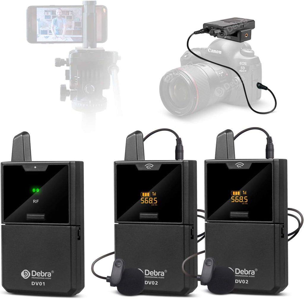 DV UHF Wireless Lavalier Microphone with Remote Monitor, Dual Mics S126258