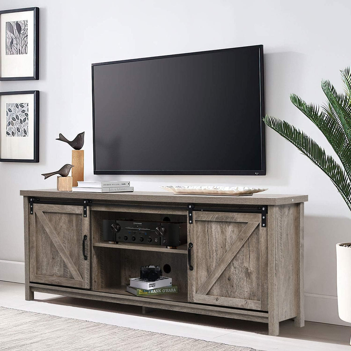 Espresso TV Stand with Sliding Barn Door Entertainment Center V34976