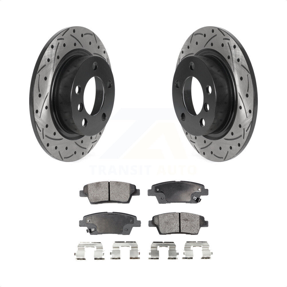 Rear Coated Drilled Slotted Disc Brake Rotors and Ceramic Pads Kit P182