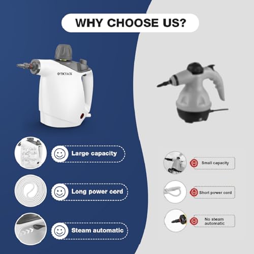 Handheld Steam Cleaner with 16 PCS Accessory & Safety Lock, 500ML White T168